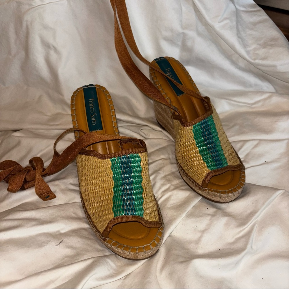 Franco Sarto Tan and Teal Espadrille Sandals